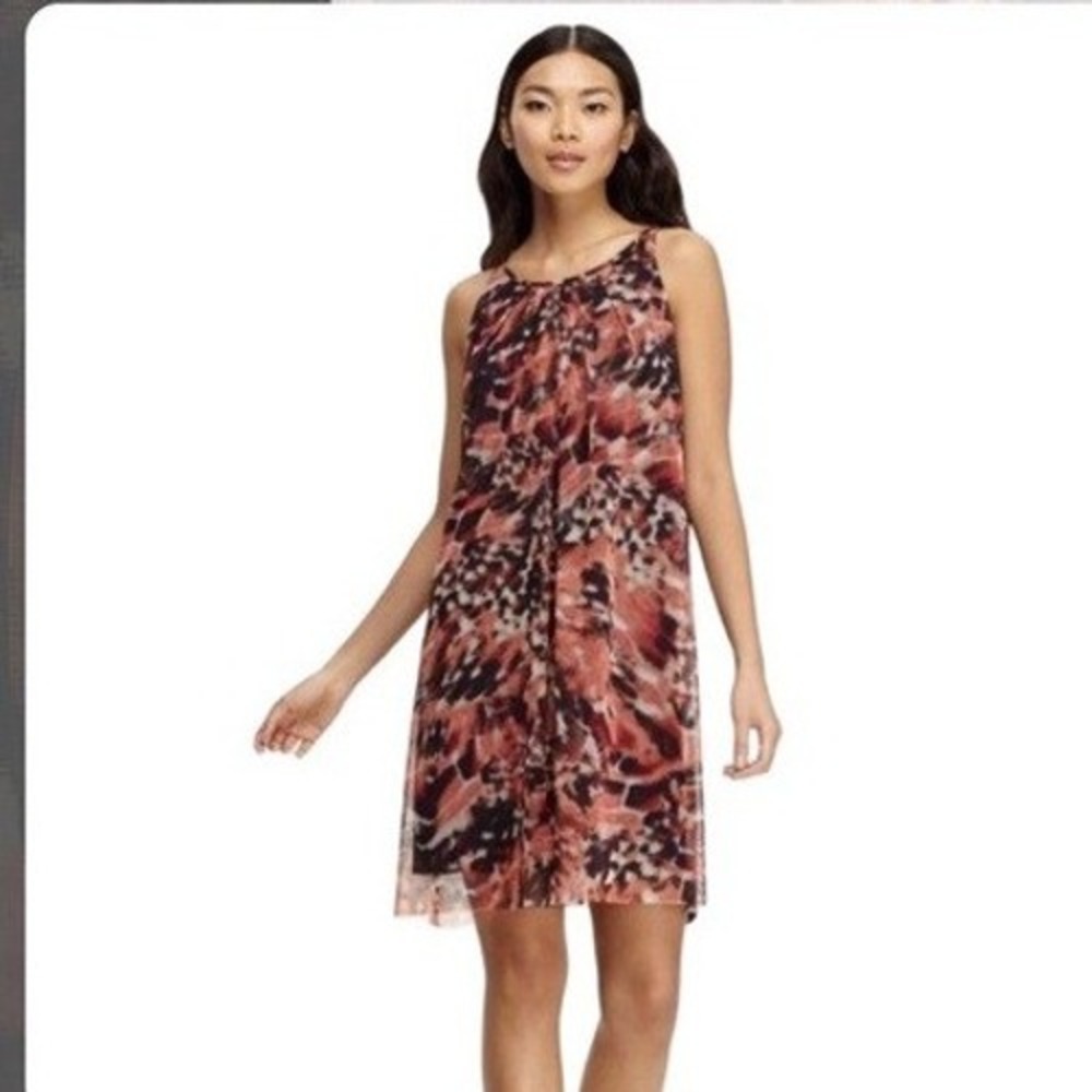 London Times Shift Dress Womens 10 Watercolor Abstract Mesh Sleeveless Mini